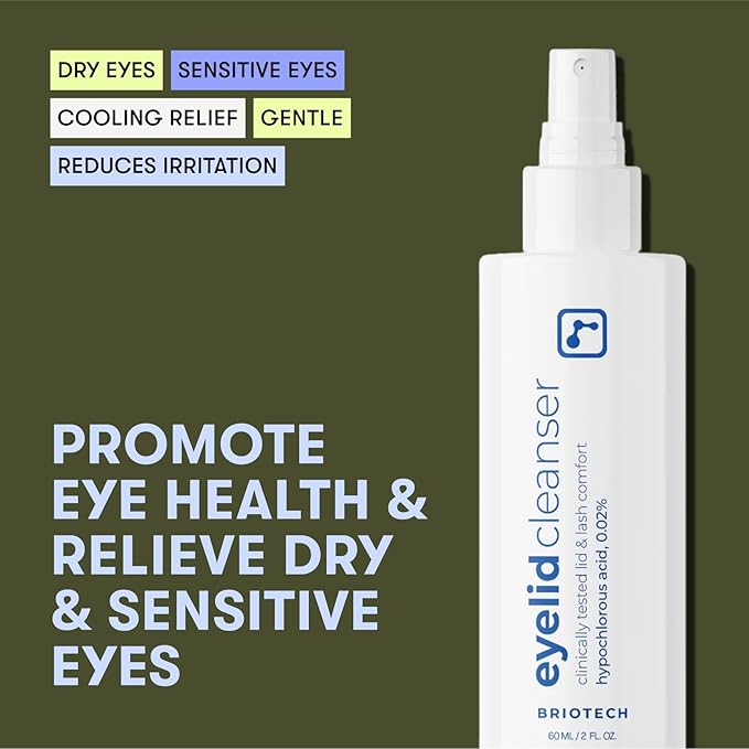 BRIOTECH Eyelid Cleanser, Hypochlorous Acid Spray, Lid & Eyelash Cleanser, Soothe Sensitivities, Calm Redness & Bumps, Support Against Irritation, Hypoallergenic & Vegan, Travel Size 2 Fl oz (1 Pack)