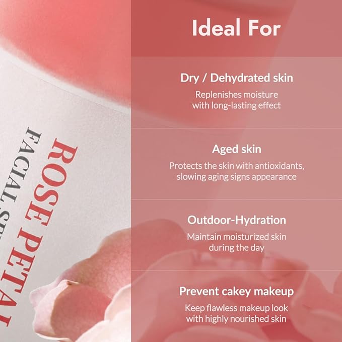 Fresh Dewy Rose Petal Facial Serum Mist Korean Face Spray for Deep Hydration Skincare on the Go 3.38 oz