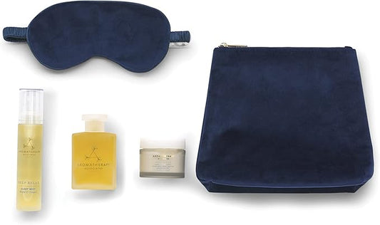 Aromatherapy Associates Ultimate Moment of Rest. Luxurious Holiday Gift Set Includes Deep Relax Bath and Shower Oil, Restful Mist, Body Butter and Eye Mask in a Velvet Bag (1 Count)