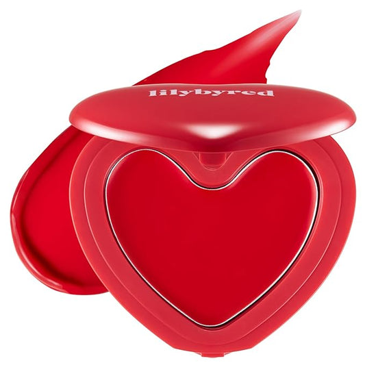 lilybyred Luv Beam Cheek Balm | Heart-Shaped Korean Cream Blush, Semi-Matte Finish, Long-Lasting, Blendable & Buildable, Soft Creamy Texture, Lightweight, Natural Flush (04 Heart Attack Red)