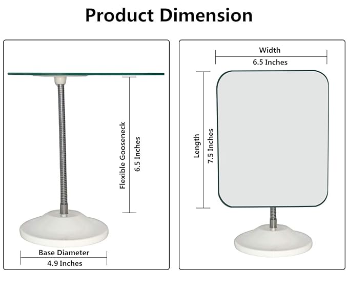 YEAKE Adjustable Flexible Gooseneck Makeup Mirror,360ยฐRotation Folding Portable Desk Vanity Mirror with Stand Shower Shaving Cosmetic Mirror Square Large