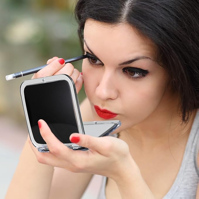 MIRRORVANA 30X Compact Magnifying Mirror for Travel, Handheld and Foldable Square Design - Lightweight Mini Pocket-Sized Magnified Mirror, Ideal for Purse or Handbag Use - 3.3" x 3.3" (Black)