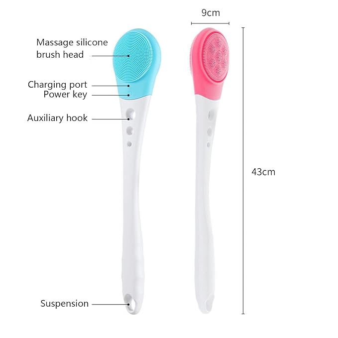 Back Scrubber Waterproof USB Charging Multifunction Soft Silicone Electric Body Scrubber Fully Automatic for Home (Blue)