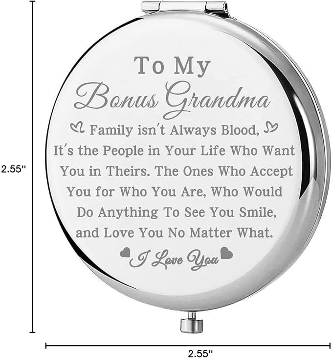 bobauna Bonus Grandma Pocket Mirror Step Grandma Gift Family Isn't Always Blood Grandma Makeup Mirror for Unbiological Grandma (Bonus Grandma -S)