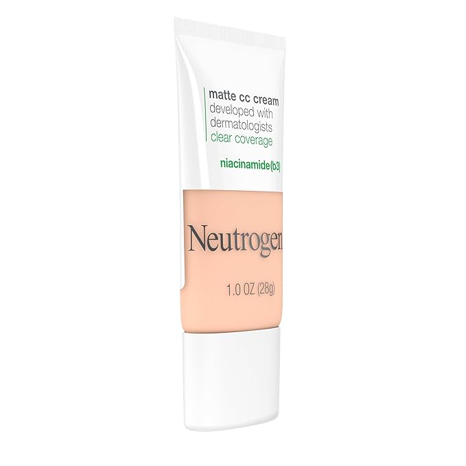 Neutrogena Clear Coverage Flawless Matte CC Cream, Full-Coverage Color Correcting Cream Face Makeup with Niacinamide (b3), Hypoallergenic, Oil Free & Fragrance Free, Shell, 1 oz