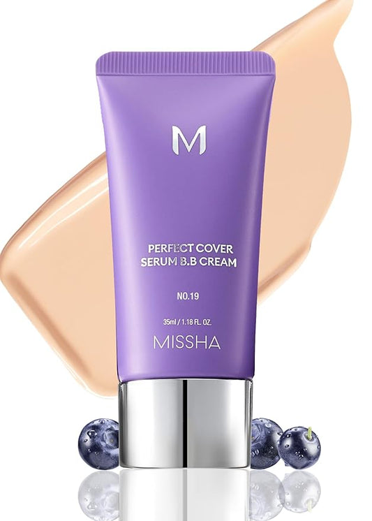 MISSHA M PERFECT COVER SERUM BB CREAM No.19 Ivory - Fair/Light with Warm Undertone, Skin Tint, Tinted Moisturizer, Skin Care Foundation Makeup, Superfood Complex, Glass Skin, Korean Makeup,1.18 Fl oz