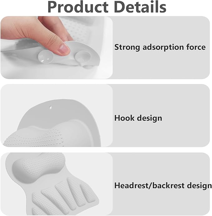 Bath Silicone Pillow Luxury Bathtub Pillow with Non-Slip Suction Cup (White)