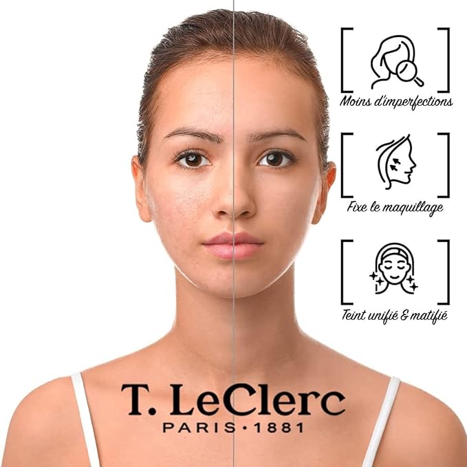 T. Leclerc Compact Pressed Powder - Super-Blendable Face Makeup Longwear Portable Matte Finish Radiant Natural Medium to Full Coverage Airbrushing Mineral Base For Pores & Imperfections (Ivoire)