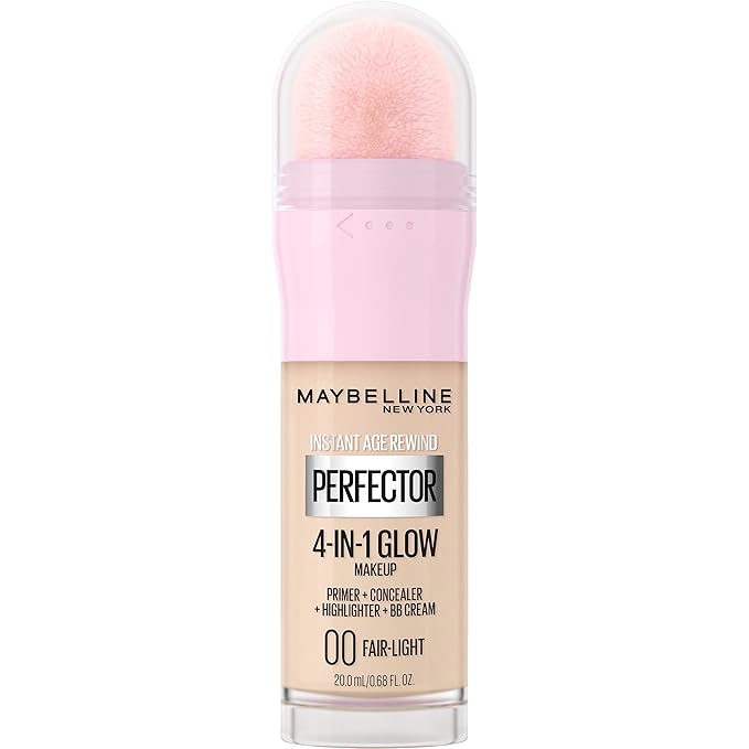 Maybelline New York Instant Age Rewind Instant Perfector 4-In-1 Glow Makeup - Primer, Concealer, Highlighter and BB Cream in 1, Fair/Light, 0.68 fl oz
