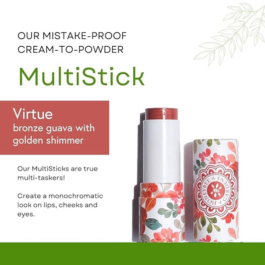 Honeybee Gardens Color Within Reach MultiStick, Virtue, Bronze Guava Golden Shimmer, Multipurpose Makeup, Natural Glow, Easy Application, Vegan, Cruelty-Free, Net Wt. 0.2 oz