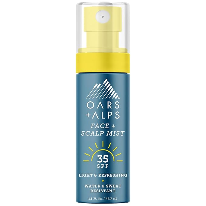 Oars + Alps Face & Scalp Sunscreen Spray Mist, SPF 35 Facial & Hair Sunscreen, Protects from Blue Light, Incfused with Aloe Vera + Cucumber, Water & Sweat Resistant, Summer Splash Scent, 1.5oz