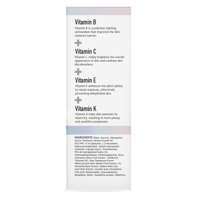CLARA'S NEW YORK Multi Vitamin Facial Serum with Vitamins B, C, E, K β Antioxidant Hydrating, Redness Calming, Sebum Control β Lightweight, Non-Greasy, 30ml / 1 fl oz, Made in USA