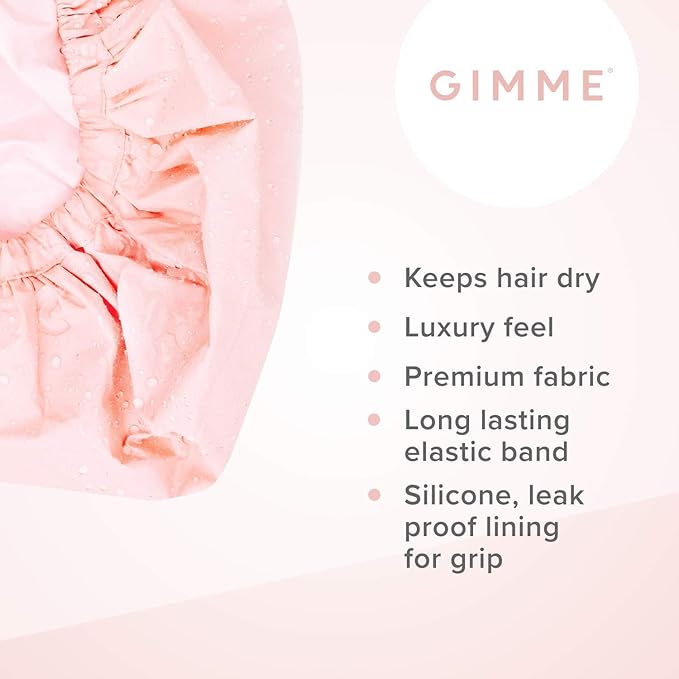 Gimme Beauty - Lined Shower Cap for Women and Men - Sleek Waterproof Shower Cap for Long Hair or Dry Styles - Reusable & Fast Drying with a Silicone Leak Proof Lining - Soft Pink (1 Count)