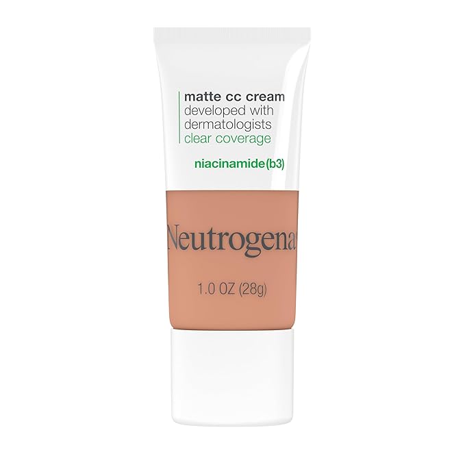 Neutrogena Clear Coverage Flawless Matte CC Cream, Full-Coverage Color Correcting Cream Face Makeup with Niacinamide (b3), Hypoallergenic, Oil Free & Fragrance Free, Fawn, 1 oz