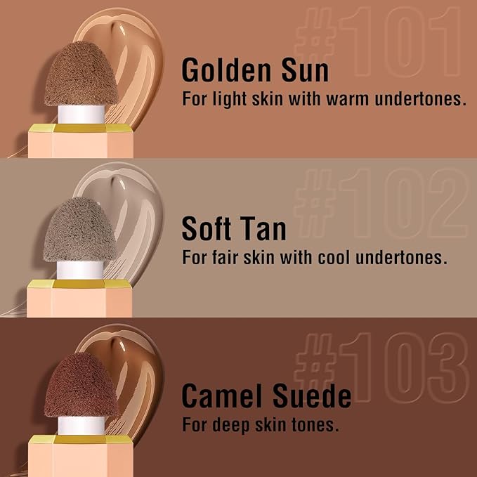 Liquid Contour Stick Makeup, Cream Face Bronzer Stick Built-in Sponge Tip, Cool Toned Contour Stick for Women and Girl, Lightweight Blendable Liquid Bronzer Concealer Stick (103 Camel Suede)