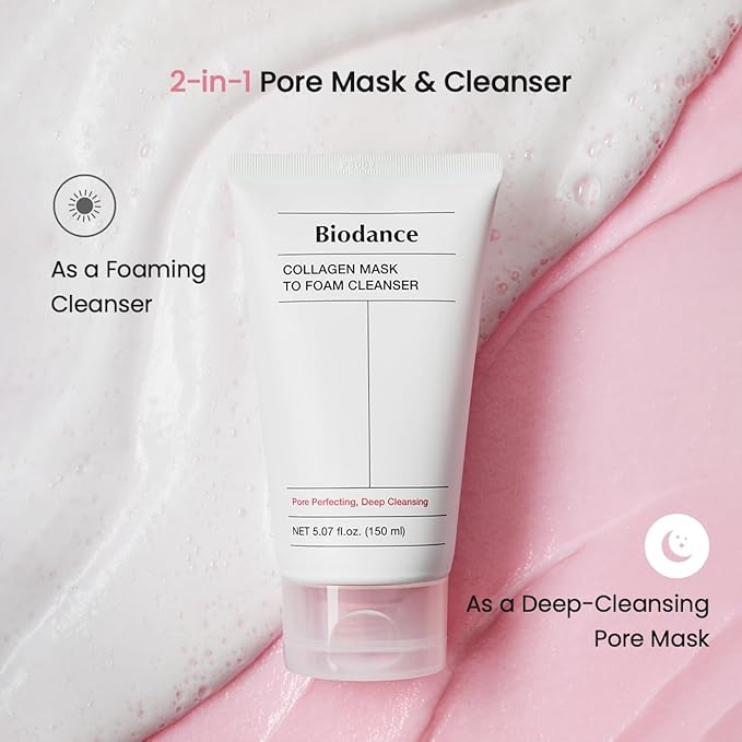 BIODANCE Collagen Mask To Foam Cleanser, Face Wash for Women, 2-in-1 Pore Mask and Hydrating Foaming Facial Cleanser for Sensitive Skin, Oily Skin, 5.07 fl. oz. (150 ml)