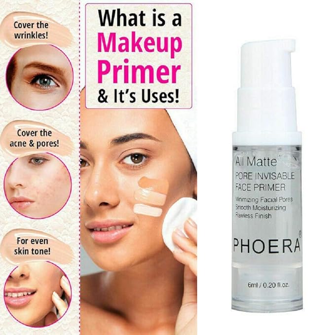 Phoera Face Primer Invisible Pores Base Oil Control Added vitamins Makeup Base Pore Filler Moisturiser Matte Finish Long Lasting Makeup Skin Pore Minimizer UK Cosmetics AquaPurity 6mlβ¦