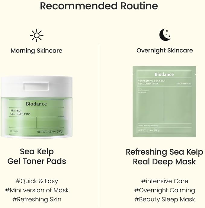 Biodance Sea Kelp Gel Toner Pads, Calming & Soothing for Sensitive Skin, Oil & Sebum Control, Blemish Care, Gentle Exfoliating Korean Toner Pads, 4.93 fl.oz.(140g)*60Pads