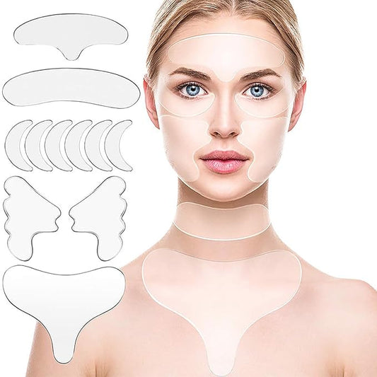 32 Pcs Reusable Anti Wrinkles Forehead Neck Silicone Patches Pads with Silicone Face Mask for Smooth Fine Lines