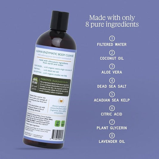 Aleavia Lavender Body Cleanse β Organic & All-Natural Prebiotic Body Wash, Scented with Pure Essential Oils β Nourish Your Skin Microbiome β 16 Oz.