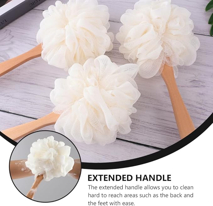 Loofah Sponge Brush Shower Loofah with Handle Bathroom for The Disabled Shower Sponge Pads Back Exfoliating Pad Soft Bath Sponge with Short Handle Bamboo Net Brush