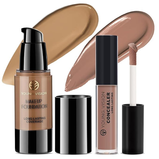 YOUNG VISION Full Coverage Liquid Foundation and Concealer Duo β Long-Wear, Lightweight, Non-Comedogenic, Hydrating, Oil-Free, Waterproof, Skin-Like Finish for All Skin Types