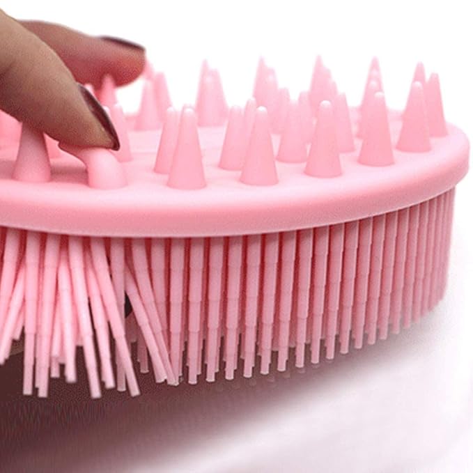 Exfoliating Silicone Body Scrubber 2 in 1 Silicone Shower Brush Natural Bristle Massager Bath Sponge Gentle Scrub Skin Exfoliation For Face and Body Massage Nubs Improve Blood Circulation (Black)