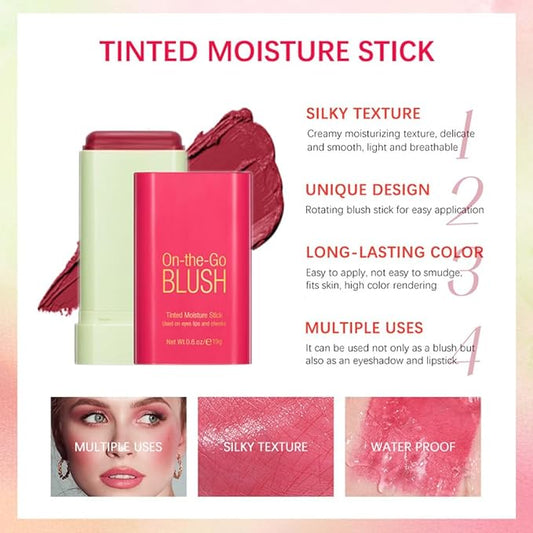 Mysense Red Cream Blush Stick - Multi-use Makeup Blush for Cheeks Lips Eyes, Natural Matte Finish Waterproof Long-Lasting, 02 Hot Red
