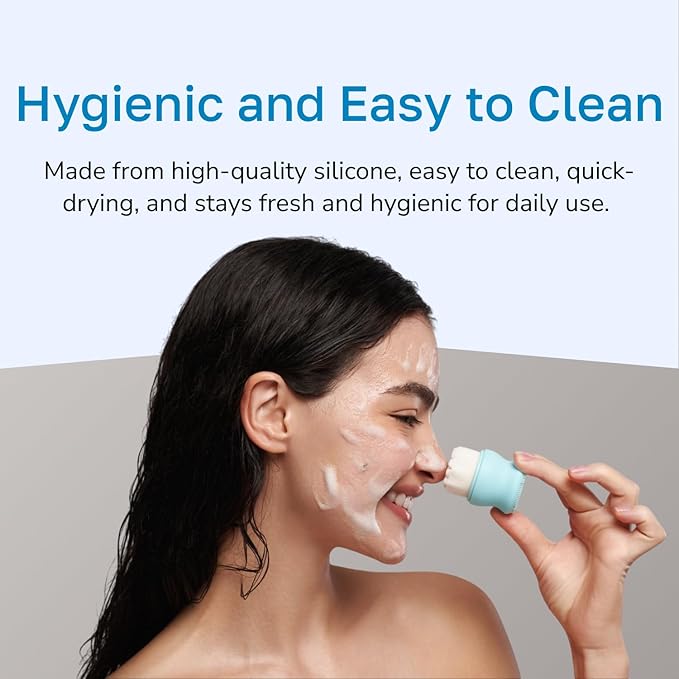 Silicone Body Scrubber (Gray) & 2-Pack Face Scrubber (Blue) - Exfoliating Body Brush for Shower & Skin Cleanser - Gentle Double-Sided Facial Cleansing Brushes - Complete Skincare Set