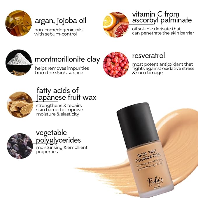 RUBY'S ORGANICS Liquid Foundation | Waterproof Full Coverage Long Lasting | Matte & Poreless, Full Coverage Blendable Normal to Oily Skin | Paraben and Synthetic Free| Shade LM 01.5, 30 ML