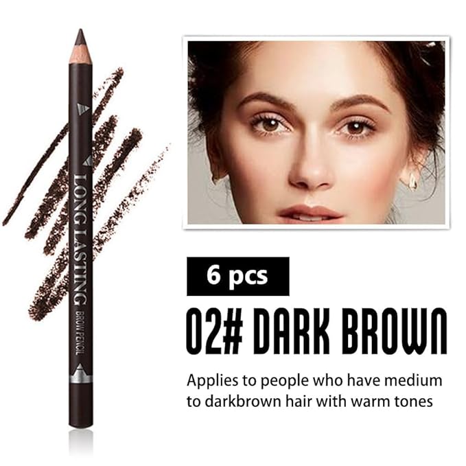 6Pcs Brow Pencil Set with Pencil Sharpener – Wooden Hard-Core Eyebrow Pencils, Perfect for Eye Brows and Eyeliner, Waterproof & Sweat-Proof for Beginner makeup (Dark Brown, Pack of 6)