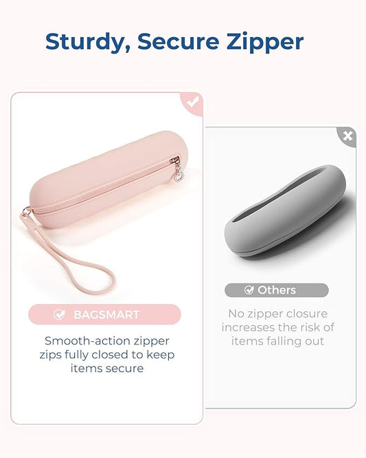 BAGSMART Makeup Brush Holder Bag, Travel Small Makeup Bag for Purse, Make Up Brush Bag Case Cosmetic Bag, Silicone Soft Portable Face Brushes Travel Essentials Organizer Holder, Pink