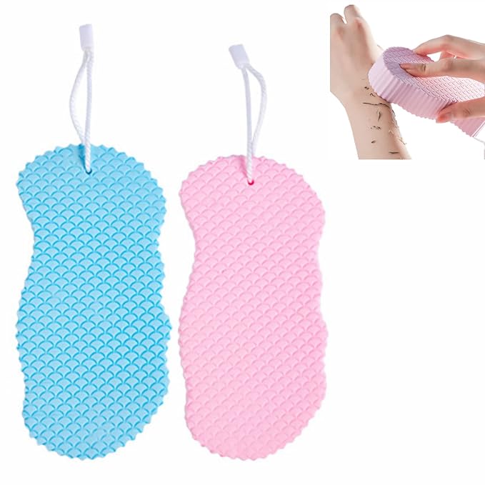 2 Piece Ultra Soft Exfoliating Bath Sponge,Soft Bath Body Shower Sponge,Spa Scrub Exfoliator Dead Skin Remove,3D Bath Sponges for Shower,Reusable Bath Sponge for Adults Children (Blue+Pink)