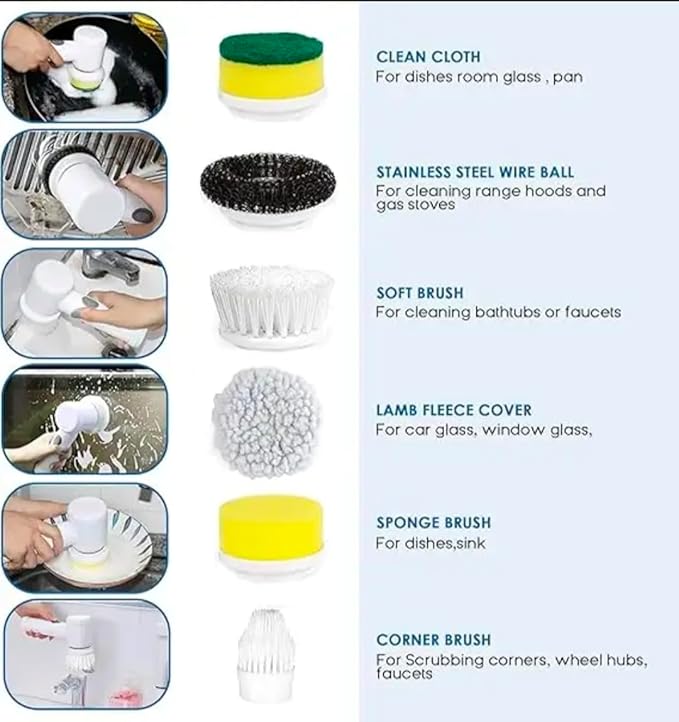Coldless Electric Spin Scrubber,Bathroom Cleaning Brush Power Scrubber with 5 Replaceable Brush Heads for Floor, Tub, Tile, Kitchen, White