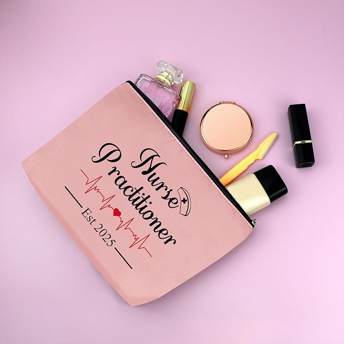 Mxrymvu New Nurse Practitioner Gifts Cosmetic Bag New Nurse Graduation Gifts for Nursing NP Makeup Bag NP Est 2025 Nurse Gifts Nursing Graduate Gifts Nursing Gifts Travel PouchοΌPinkοΌ