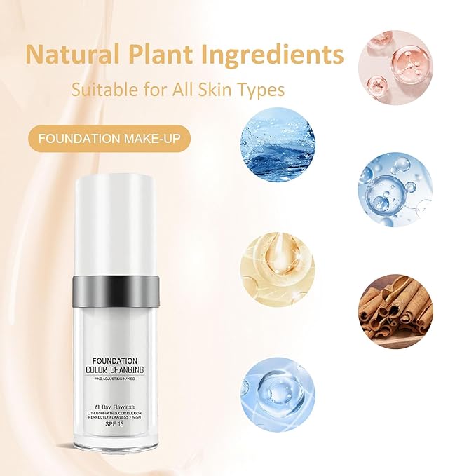 Diligentup Color Changing Foundation, Foundation Color Changing, Long-Lasting, Waterproof, Hydrating and Moisturizing (1pcs, one size)