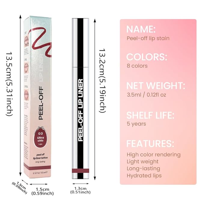 Matte Lip Gloss Stain-Peel Off Lip Liner Tattoo, Brownish Red Lip TintοΌLong Lasting Peel Off Lip Stain, Waterproof Transfer-proof Lip Mask Lip Liner Peel Off Lip Gloss,Stayn Lip Makeup. #03