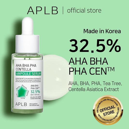 APLB AHA BHA PHA Centella Ampoule Serum | AHA BHA PHA CENβ’ 32.5% 1.35 FL.OZ/Korean Skincare, Exfoliant, Long lasting moisturizing, Revitalize for gentle and improve skin texture