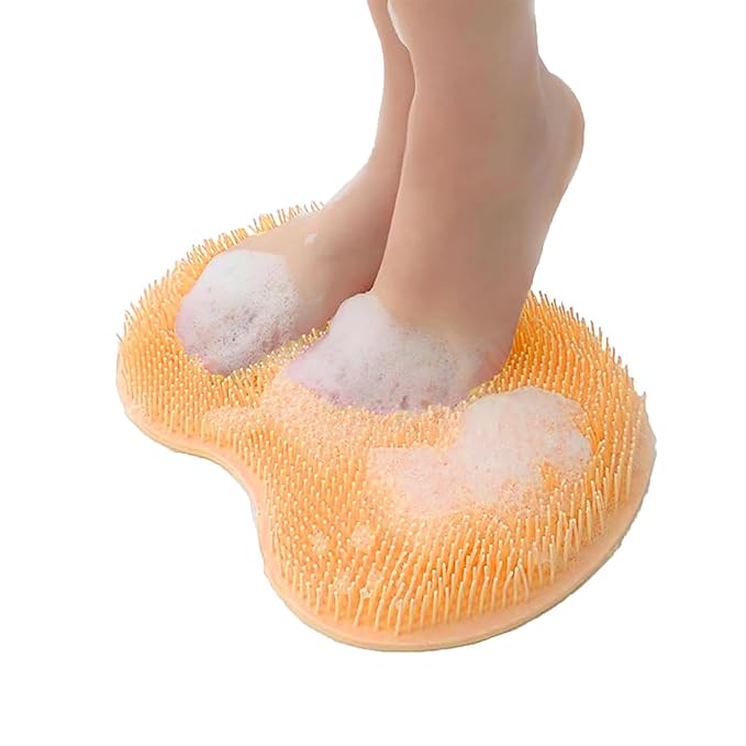 Shower Foot and Back Scrubber Mat,Wall Mounted Shower Foot Scrubber with Suction Cups,Exfoliating Silicone Massage Foot Cleaner for Shower(Yellow)