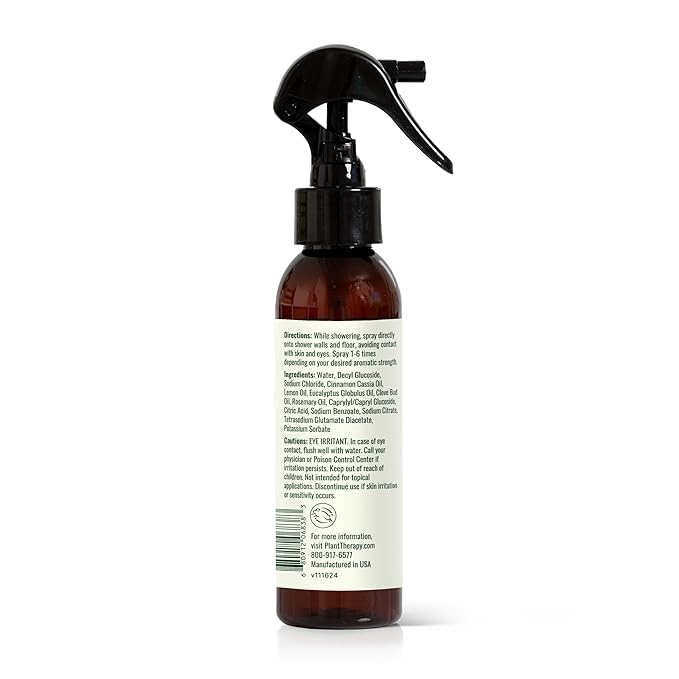 Plant Therapy Germ Fighter Shower Spray Mist 4 oz, for an Aromatherapy Shower Steamer Experience, Fresh & Spicy Aroma, Stimulating & Refreshing, Great for Morning & Evening