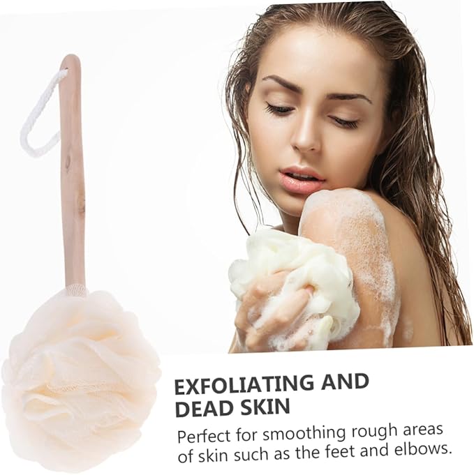 2pcs Bath Sponge Brush Handle Exfoliating Loofah Mesh Scrubber for Back and Feet Easy to Clean Suitable for All Ages for Daily Use and Travel