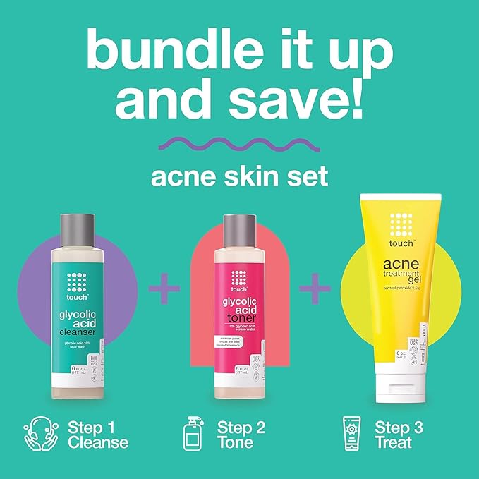 Touch Benzoyl Peroxide 2.5% Gel Cream For Acne - Pimples and Cystic Acne Spot & Daily Face and Back Medication for Adults & Teens β Goes on Clear Lightweight & Non-Drying - Large 8 oz.