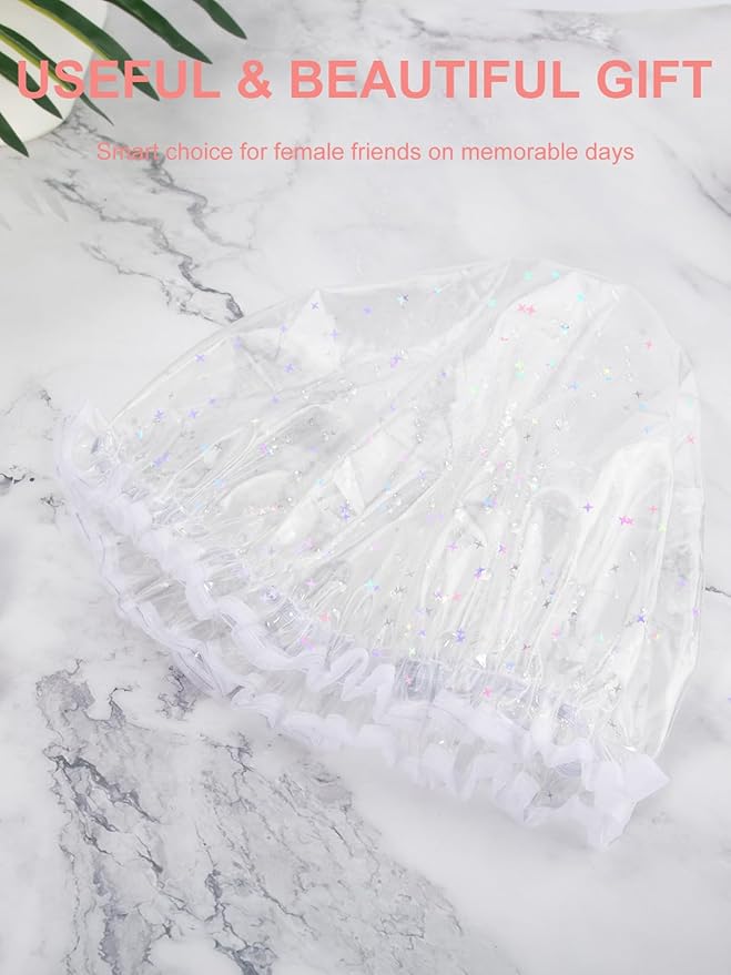 Auban Luxury Shower Cap Reusable Waterproof for Women Sequin Lined Hair Cap for Shower Plastic Cap for Long Hair Large Double Layer Bath Cap Travel Essential & Cleaning Supplies