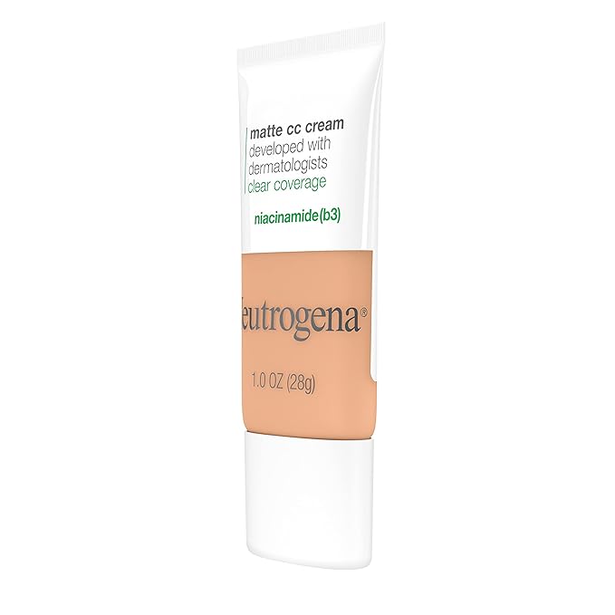 Neutrogena Clear Coverage Flawless Matte CC Cream, Full-Coverage Color Correcting Cream Face Makeup with Niacinamide (b3), Hypoallergenic, Oil Free & Fragrance Free, Butter, 1 oz