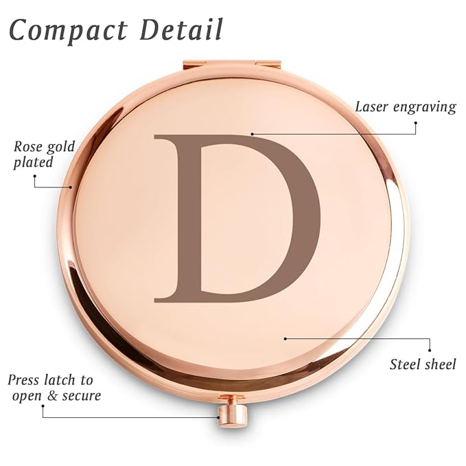Personalized Gifts for Women Girls, Initial Compact Mirror, Unique Mothers Day Birthday Gifts for Friends Mom Wife Grandma Sister Daughter, 2025 Graduation Gifts for Her College Medical High School