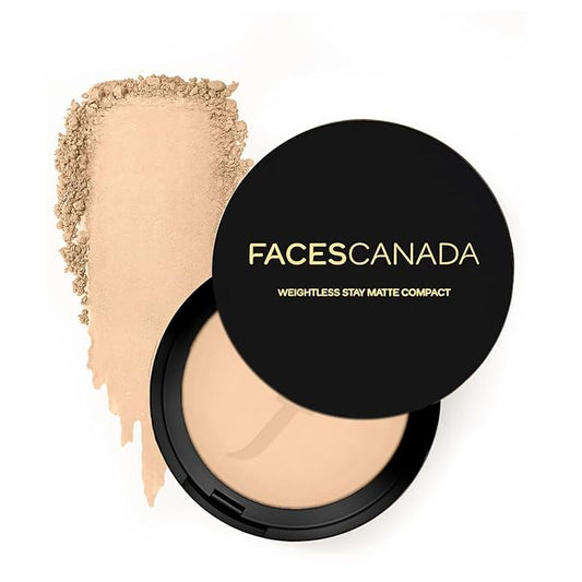 Weightless Matte Finish Compact Powder - Natural | Non Oily Pressed Powder | Easy Blendable & Lightweight | Sun Protection with Vitamin E | 0.32 Oz/9g