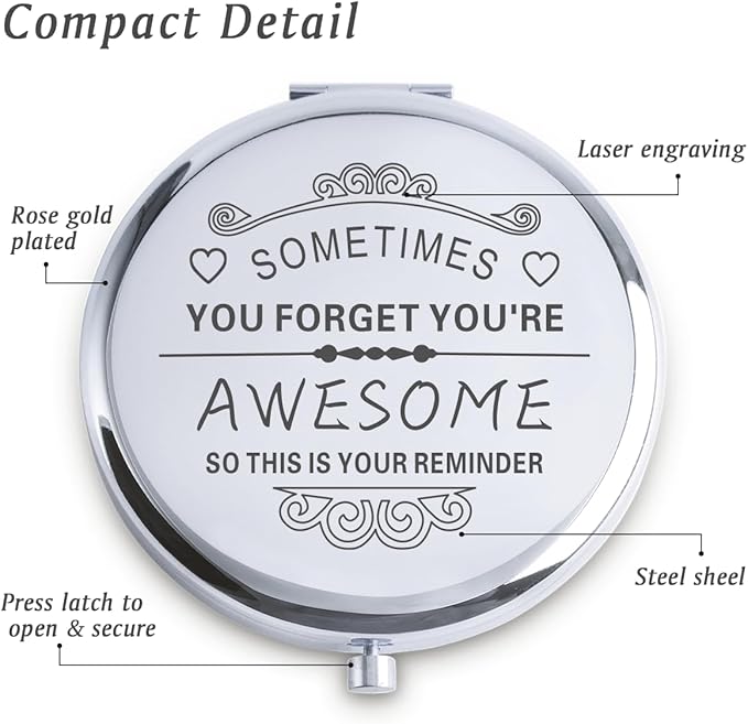 Personalized Gifts for Women Girls, Inspirational Compact Mirrors, 2025 Graduation Gifts for Her, Unique Mothers Day Birthday Gifts for Mom Sister Wife Daughter Niece, Friendship Gifts for Friends