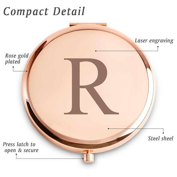 Personalized Gifts for Women Girls, Initial Compact Mirror, Unique Mothers Day Birthday Gifts for Friends Mom Wife Grandma Sister Daughter, 2025 Graduation Gifts for Her College Medical High School