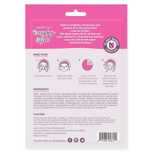 FACETORY K Beauty Face Mask Skin Care - EVERYDAY 8 COLLECTION Sheet Mask Set | Natural Premium Korean Face Mask For All Skin Types - No Sulfates No Parabens (8 pc)