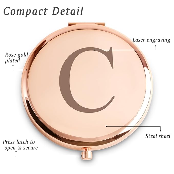 Personalized Gifts for Women Girls, Initial Compact Mirror, Unique Mothers Day Birthday Gifts for Friends Mom Wife Grandma Sister Daughter, 2025 Graduation Gifts for Her College Medical High School